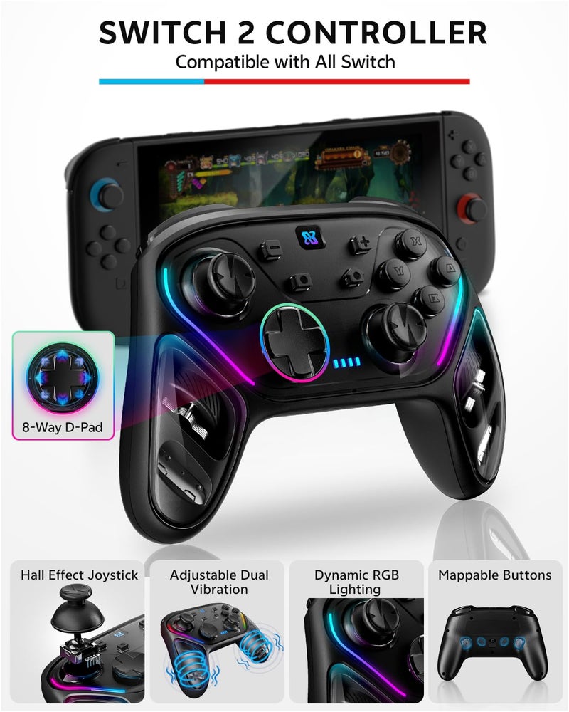 BINBOK Pro Controllers Accessories Bundle for Nintendo Switch 2 18-in-1: Carrying Case, Screen Protector, Thumb Grip for Joycon, Dockable Console Protective Cover Shell, Steering Wheel, 2025 Switch2 Game Kit (Black Controller (Advanced)) - Image 3